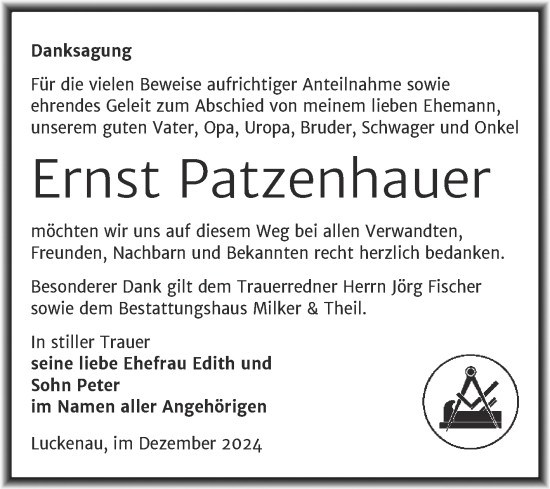 Traueranzeige von Ernst Patzenhauer von Trauerkombi Zeitz
