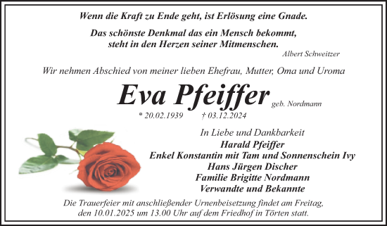 Traueranzeige von Eva Pfeiffer von Trauerkombi Dessau