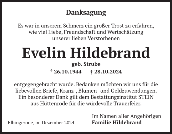 Traueranzeige von Evelin Hildebrand von Volksstimme Wernigerode