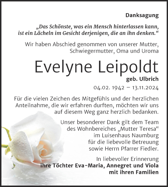 Traueranzeige von Evelyne Leipoldt von Naumburger Tageblatt
