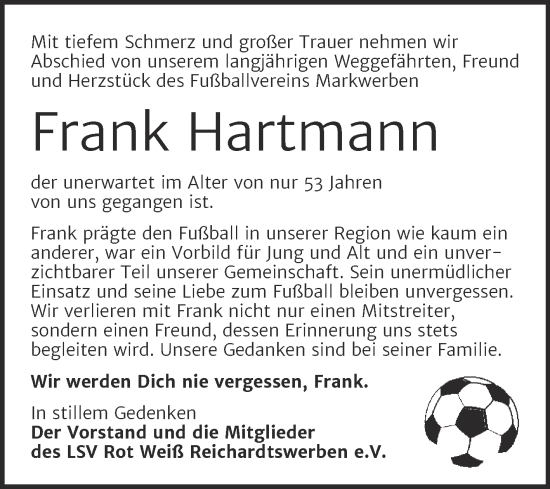 Traueranzeige von Frank Hartmann von Trauerkombi Weißenfels