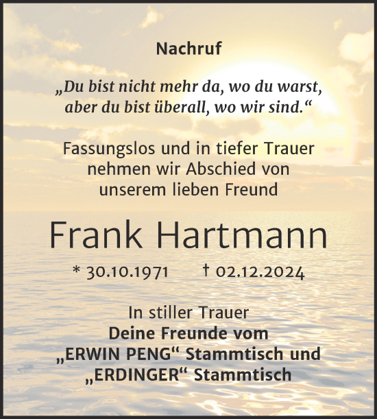 Traueranzeige von Frank Hartmann von Trauerkombi Weißenfels