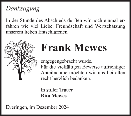 Traueranzeige von Frank Mewes von Volksstimme Haldensleben/Wolmirstedt