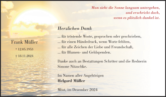 Traueranzeige von Frank Müller von Trauerkombi Bitterfeld