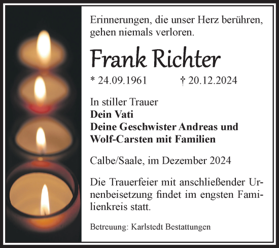 Traueranzeige von Frank Richter von Volksstimme Schönebeck