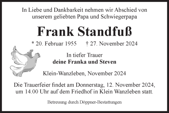 Traueranzeige von Frank Standfuß von Volksstimme Oschersleben/Wanzleben