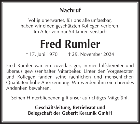 Traueranzeige von Fred Rumler von Volksstimme Haldensleben/Wolmirstedt