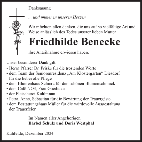Traueranzeige von Friedhilde Benecke von Volksstimme Altmark West