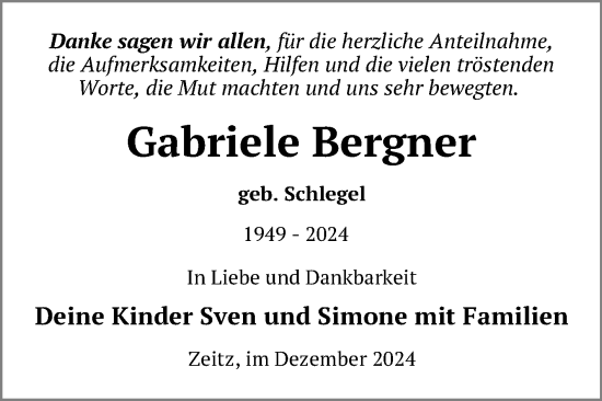 Traueranzeige von Gabriele Bergner von Trauerkombi Zeitz