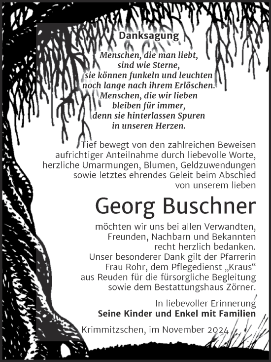 Traueranzeige von Georg Buschner von Trauerkombi Zeitz