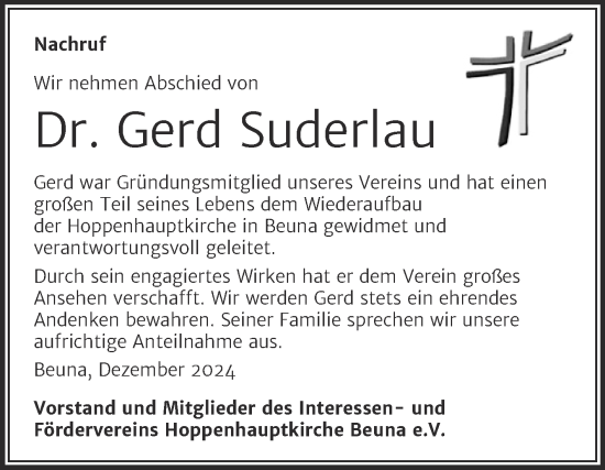 Traueranzeige von Gerd Suderlau von Mitteldeutsche Zeitung Merseburg/Querfurt