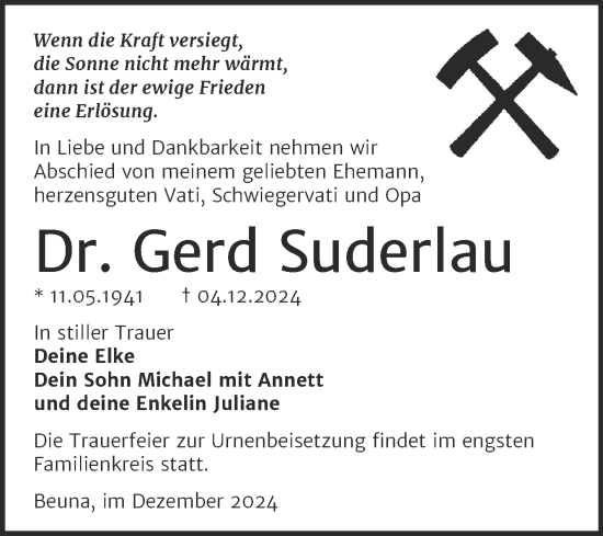 Traueranzeige von Gerd Suderlau von Trauerkombi Merseburg