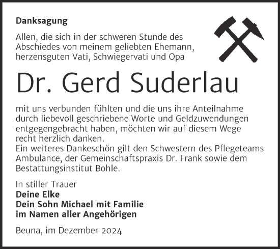 Traueranzeige von Gerd Suderlau von Trauerkombi Merseburg