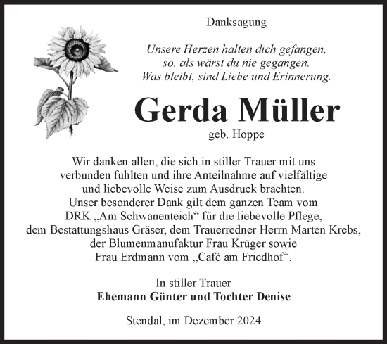 Traueranzeige von Gerda Müller von Volksstimme Altmark Ost