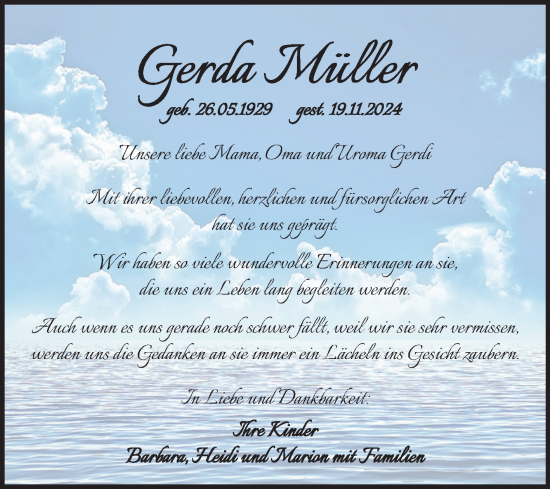 Traueranzeige von Gerda Müller von Trauerkombi Weißenfels