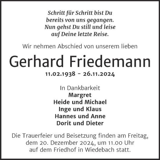 Traueranzeige von Gerhard Friedemann von Trauerkombi Weißenfels