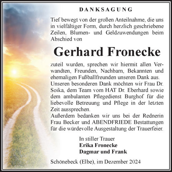 Traueranzeige von Gerhard Fronecke von Volksstimme Schönebeck