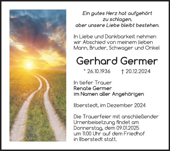 Traueranzeige von Gerhard Germer von Trauerkombi Bernburg