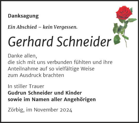 Traueranzeige von Gerhard Schneider von Trauerkombi Bitterfeld