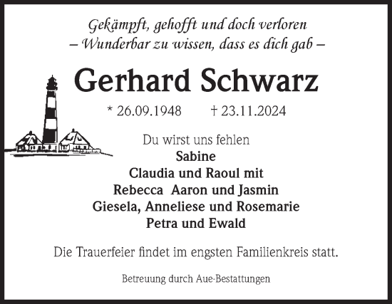 Traueranzeige von Gerhard Schwarz von Volksstimme Magdeburg