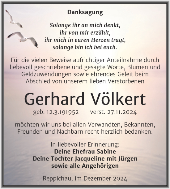 Traueranzeige von Gerhard Völkert von Trauerkombi Köthen
