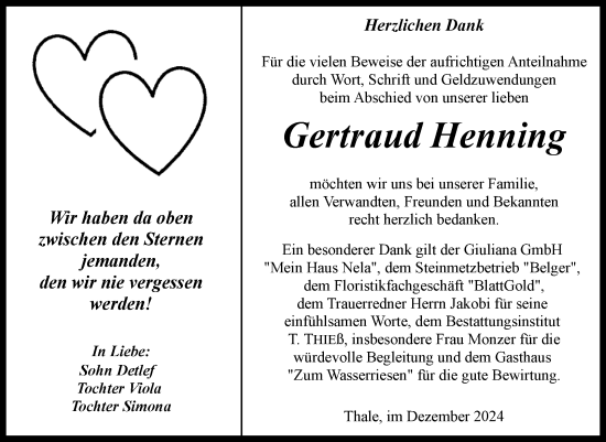 Traueranzeige von Gertraud Henning von Trauerkombi Quedlinburg