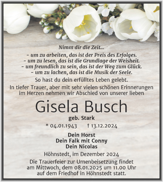 Traueranzeige von Gisela Busch 