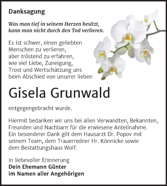 Traueranzeige von Gisela Grunwald von Trauerkombi Weißenfels