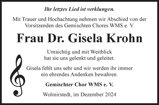 Traueranzeige von Gisela Krohn von Volksstimme Haldensleben/Wolmirstedt