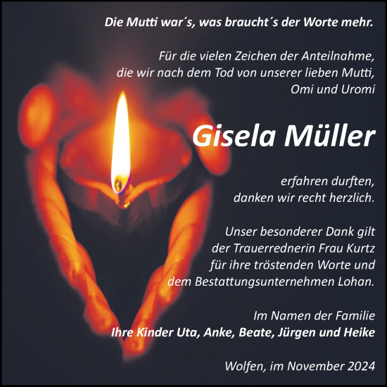 Traueranzeige von Gisela Müller von Trauerkombi Bitterfeld