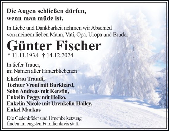 Traueranzeige von Günter Fischer von Trauerkombi Dessau