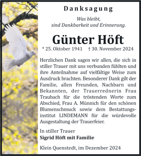 Traueranzeige von Günter Höft von Volksstimme Halberstadt