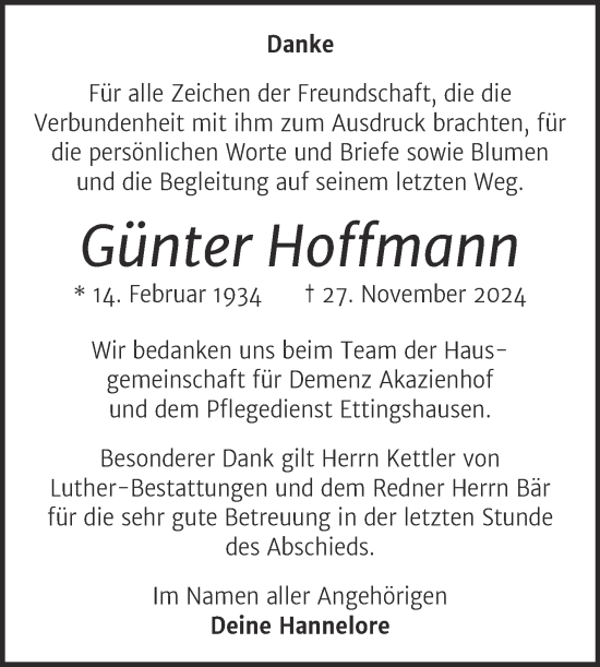 Traueranzeige von Günter Hoffmann von Mitteldeutsche Zeitung Halle/Saalkreis