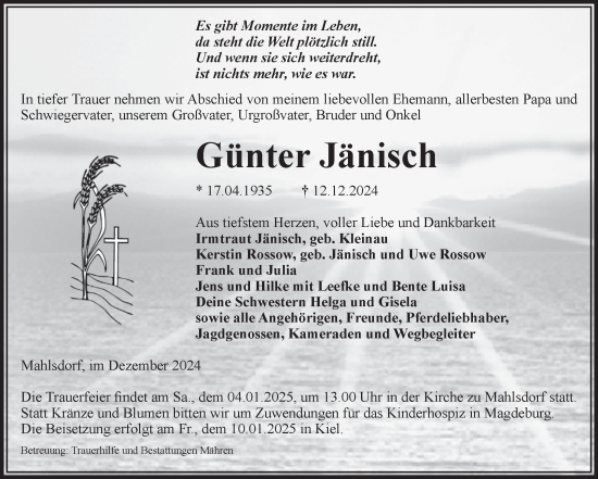 Traueranzeige von Günter Jänisch von Volksstimme Altmark West