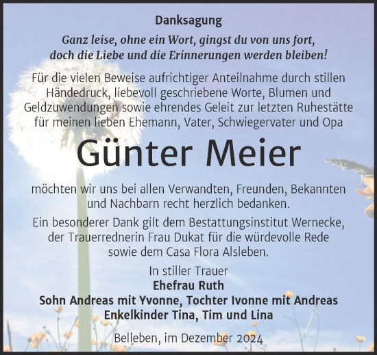 Traueranzeige von Günter Meier von Trauerkombi Bernburg