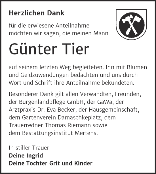 Traueranzeige von Günter Tier von Super Sonntag Naumburg/Nebra