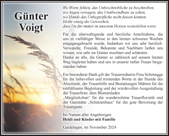 Traueranzeige von Günter Voigt von Volksstimme Altmark West