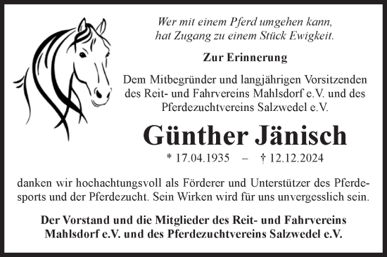 Traueranzeige von Günther Jänisch von Volksstimme Altmark West