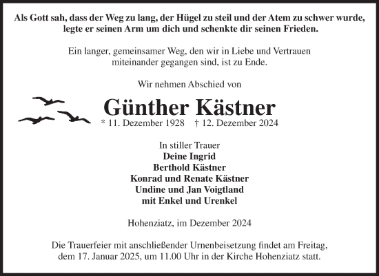 Traueranzeige von Günther Kästner von Volksstimme Burg/Genthin