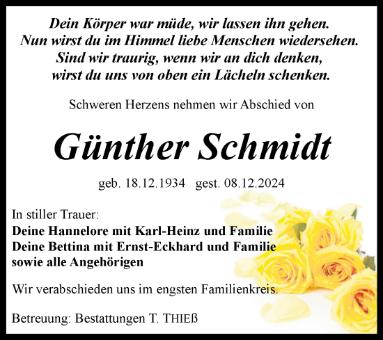 Traueranzeige von Günther Schmidt von Volksstimme Wernigerode