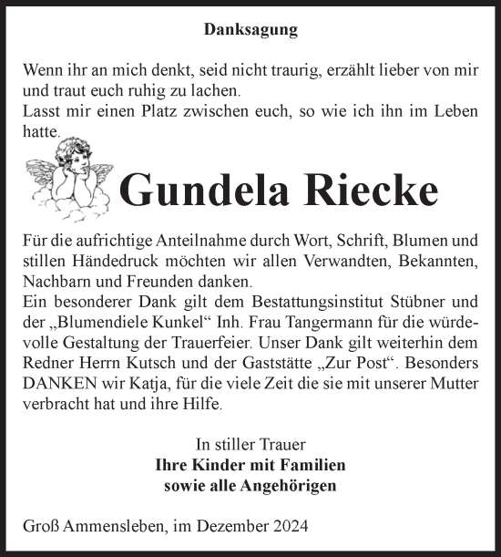 Traueranzeige von Gundela Riecke von Volksstimme Haldensleben/Wolmirstedt