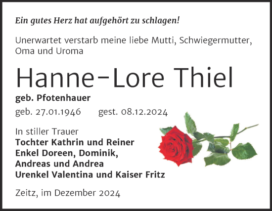 Traueranzeige von Hanne-Lore Thiel 