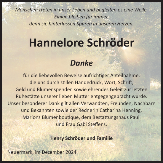Traueranzeige von Hannelore Schröder von Volksstimme Altmark Ost