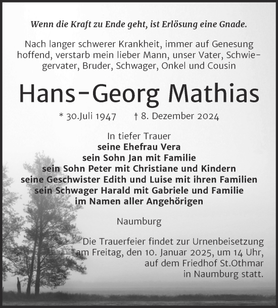 Traueranzeige von Hans-Georg Mathias von Naumburger Tageblatt