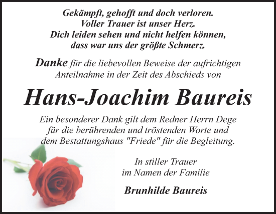 Traueranzeige von Hans-Joachim Baureis von Trauerkombi Dessau