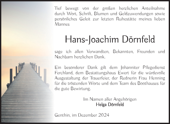 Traueranzeige von Hans-Joachim Dörnfeld von Volksstimme Burg/Genthin