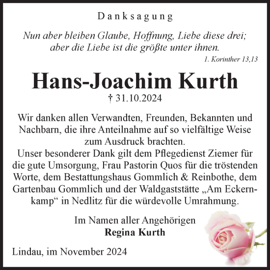 Traueranzeige von Hans-Joachim Kurth von Volksstimme Zerbst