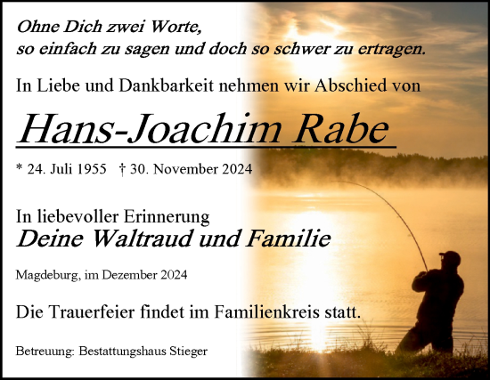 Traueranzeige von Hans-Joachim Rabe von Volksstimme Oschersleben/Wanzleben