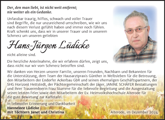 Traueranzeige von Hans-Jürgen Lüdicke von Trauerkombi Mansfelder Land