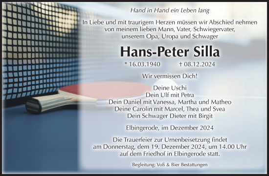 Traueranzeige von Hans-Peter Silla von Volksstimme Wernigerode